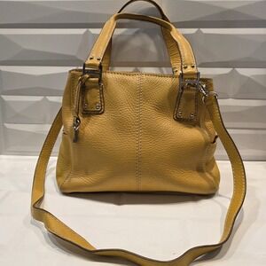 Fossil Yellow Pebbled Leather Satchel Handbag Purse‎ w/Key Bag Charm 7B996